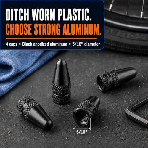 Anodized Aluminum Presta Valve Caps - Pocket Rocket Black (4 Pack)