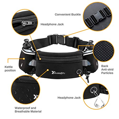 Hydration Belt with 2 Water Bottles - Adjustable Waist Pack - Black