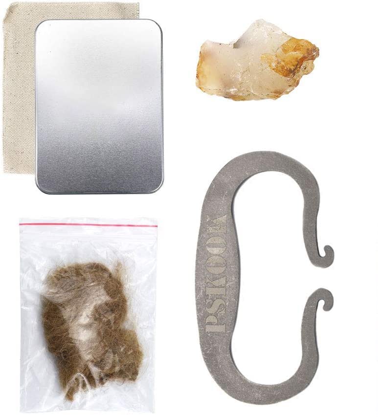 PSKOOK Flint and Steel Fire Starter Kit - High Carbon Steel Striker with Flint, Jute, Tinder