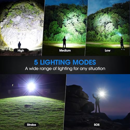 Rechargeable 99,000 High Lumens Flashlight - 2Pack Bright LED Flash Light with 5 Modes, Powerful Waterproof Handheld Lintera for Camping Home (L-2P)