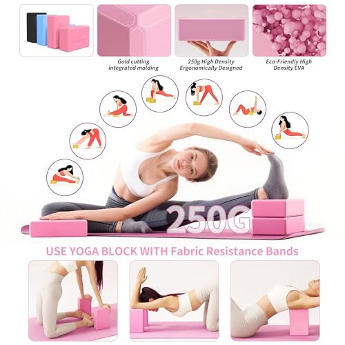 Yoga Mat Set with Resistance Bands & Blocks - Pink Starter Kit