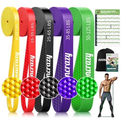 Nooncrazy Resistance Bands Set 8-125 lbs with Variations – Yellow, Red, Black, Purple, Green