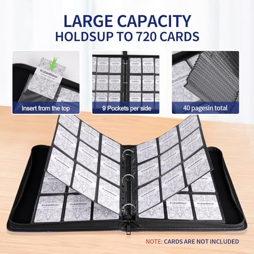 Trading Card Binder – 720 Capacity Zippered Holder with 9 Pockets