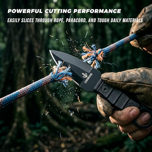 CIVIREVIC Small Fixed Blade Knife with Sheath - 2.8 Inch Full Tang, Black