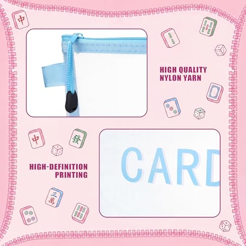 Pink & Blue Mahjong Card Clutch Holder Pouch 9.45 x 6.89 Inches, Protective Case with Zipper, Ideal for Game Night & Gift