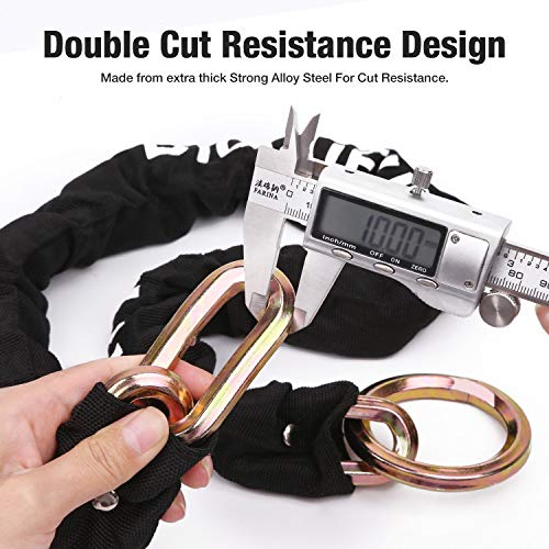 BIGLUFU 3.3ft Heavy Duty Motorcycle Chain Lock with 16mm U Lock, 10mm Chain, 4 Keys, Gold