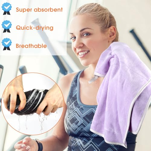 Microfiber Gym Towels - 3 Pack, Quick Drying, Soft - Grey/Blue/Purple