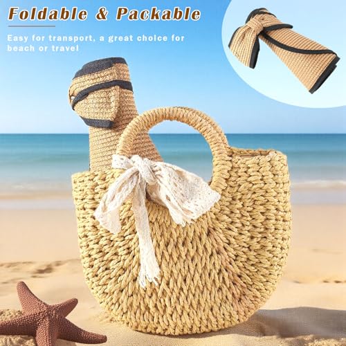 Wide Brim Straw Sun Visor Hat for Women - Khaki, Foldable & Packable