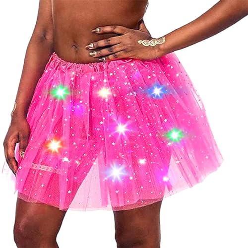 Coridy LED Light Up Tulle Tutu Skirt for Women - One Size Rose