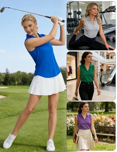 Women's Sleeveless Golf Polo Shirts V-Neck UPF 50+ Quick Dry Tennis