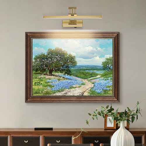 Joossnwell Battery Operated Picture Light with Remote Wireless Art Lights for Paintings Brass Gallery Light Dimmable & Timer Rechargeable Picture Lighting for Wall 15.35 Inch for Artwork Frame