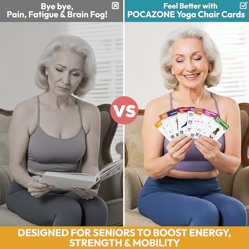 Chair Yoga Flash Cards for Seniors - 50 Exercise Cards with Video Guide