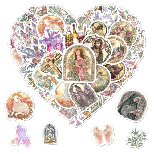Pack 50 Pcs Christian Catholic Stickers for Water Bottles Laptop Cups Scrapbooking Journaling Teens Kids Spanish Boys Girls Adults Waterproof Aesthetic Sticker Small Vinyl Decals