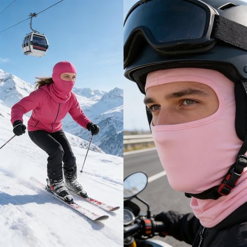 Full Face Cover Ski Mask Balaclava Neck Gaiter - Hot Pink+Pink