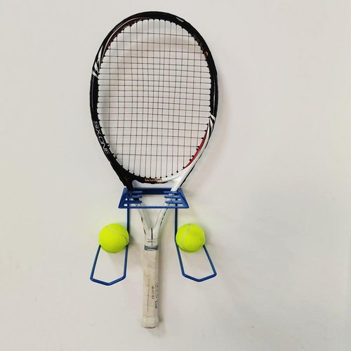 Gloperti Tennis Racket Holder Metal Wall Mounted Storage Rack for Tennis Badminton Paddel Racket and Tennis Balls Blue Colour