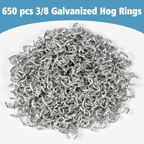 Sukh 650PCS Galvanized Hog Rings - Hog Nose Rings 3/8 Upholstery Heavy Duty for Auto Furniture Upholstery Meat,Sausage Casing,Bagging,Shock Cords Animal Pet Cages