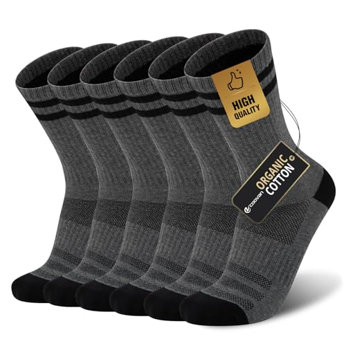 Mens Crew Socks - 6 Pairs Lightweight Cotton Casual Thin - Grey (Small-Medium)
