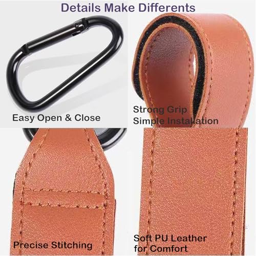 2-Pack Adjustable Baseball Glove Clip Holder - Durable PU Leather Strap