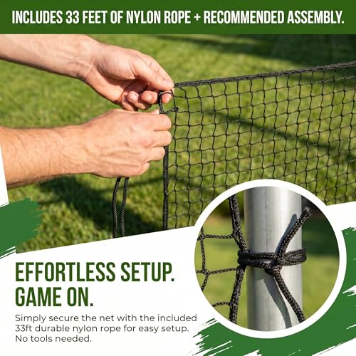 Hittop 10x20 ft Nylon Baseball Backstop Net with 33ft Rope Heavy Duty Sports Netting