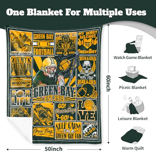 Football Blanket - Cozy Green Throw for Bed & Couch, 60"x50"