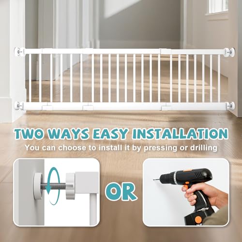 Metal Short Dog Gate, 13¡± Tall Puppy Small Pet Gate to Step Over, 17"- 44" Pressure Mount Indoor Outdoor Dog Gates with 4 Extension Kits, Small Puppy Gate for Doorways & Stairs