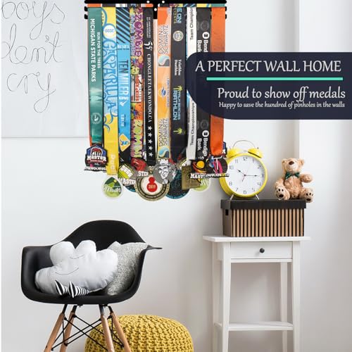 Marathon Medal Display Hanger - Wall Mount, 3 Lines, Black