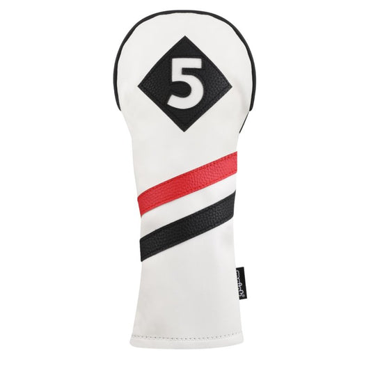 Majek Retro Golf Headcover White Red and Black Vintage Leather Style #5 Fairway Wood Classic Look Head Cover