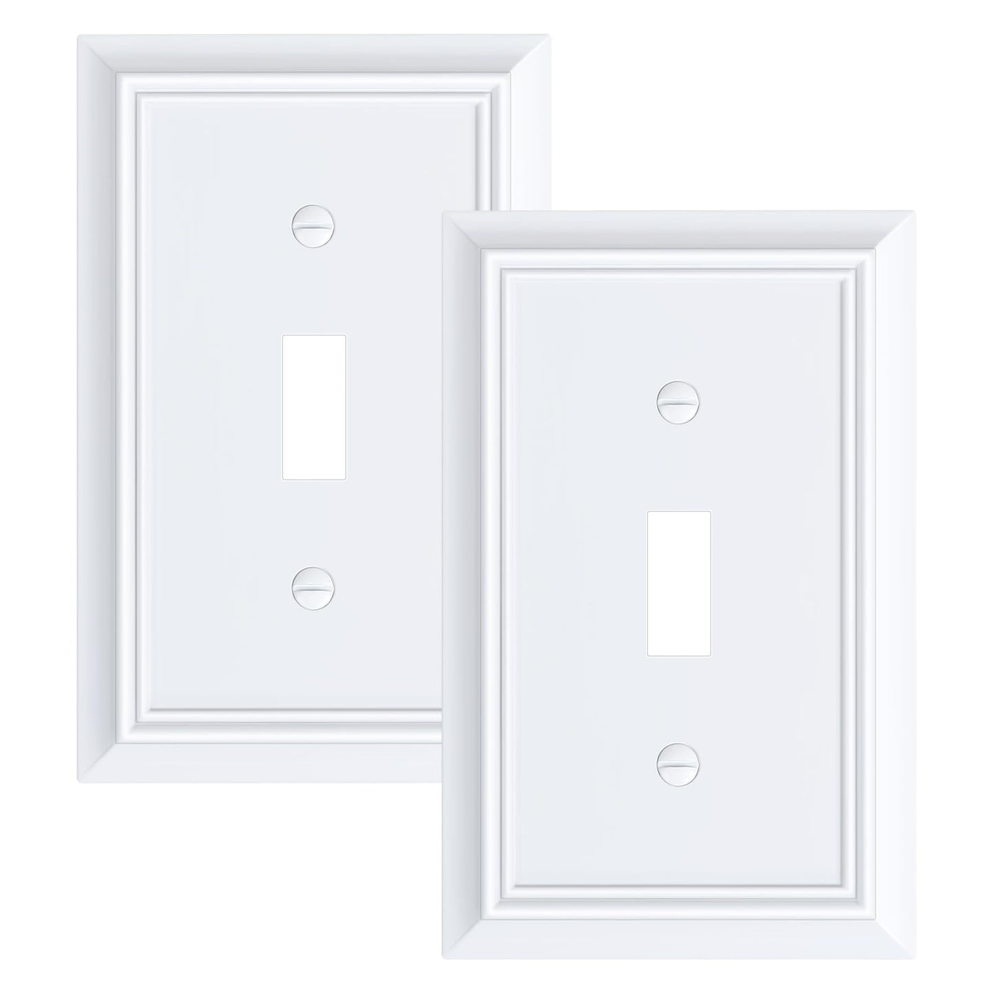 2-Pack Single Toggle Light Switch Cover Plate, Durable Natural Bamboo Fiber Decorative Switch Plate Covers, Pure White 1 Gang Wall Plate, Corrosion Resistant