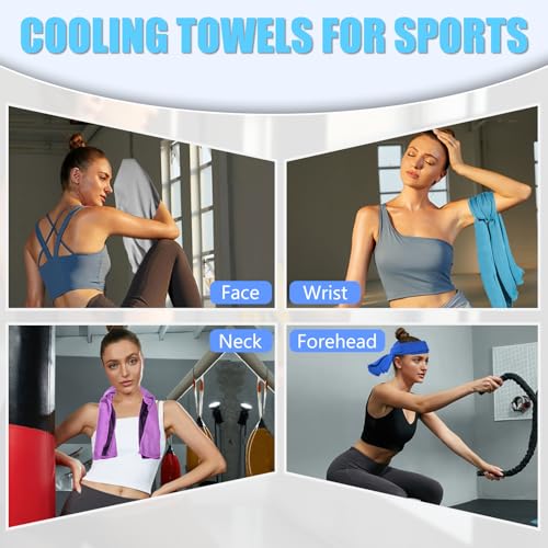 Cooling Towels 4 Pack - Soft Breathable Neck & Face Towels - Light Blue/Royal Blue/Purple/Grey