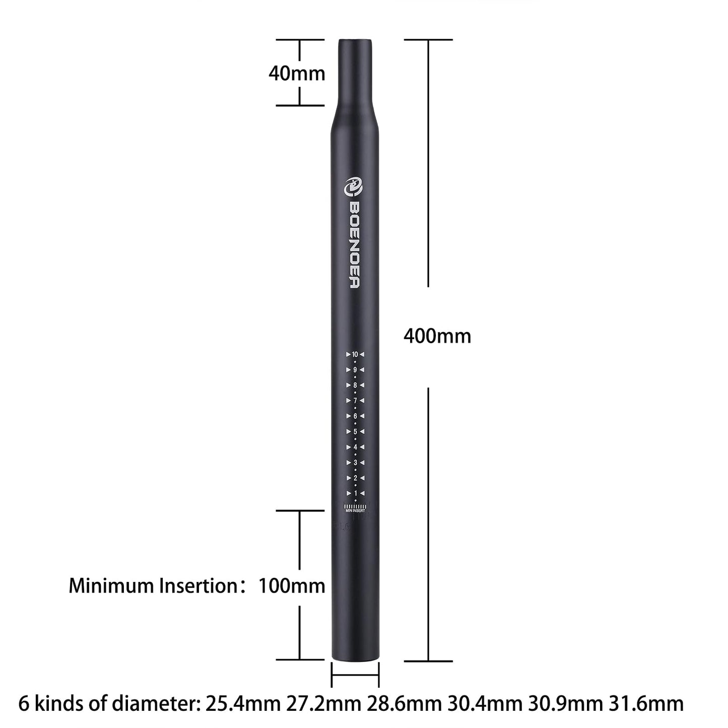 Boenoea Bike Seatpost, Bicycle Seat Post 25.4 27.2 28.6 30.4 30.9 31.6 400mm Length Aluminum Alloy Bicycle Seat Tube for Mountain Bike and Road Bike, MBX