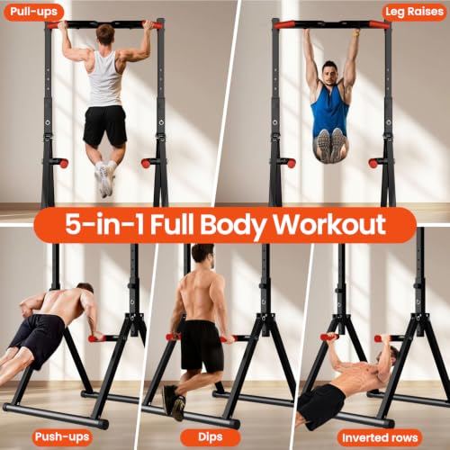 Foldable Power Tower Pull Up Bar - Adjustable Multifunction Station - Black Style 1
