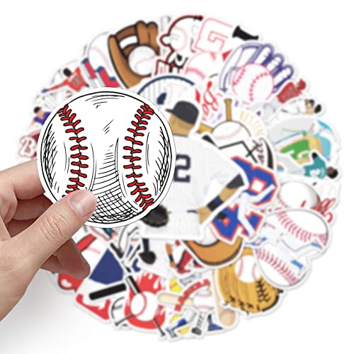 50 Pcs Baseball Stickers - Colorful Vinyl Decals for Water Bottles & Laptops - Variation B