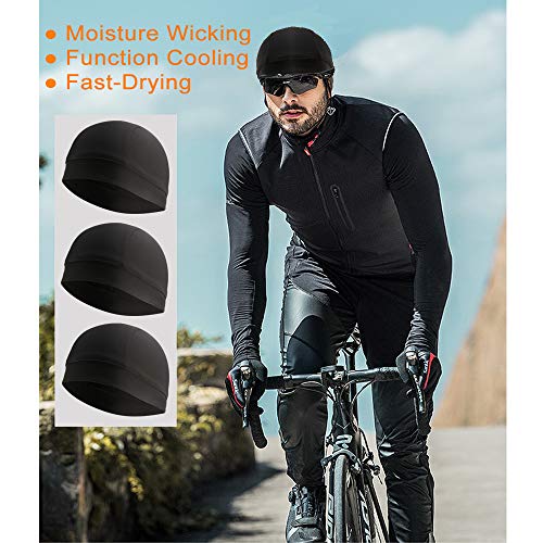 Cooling Skull Cap Helmet Liner - Sweat Wicking, Breathable - Medium Black