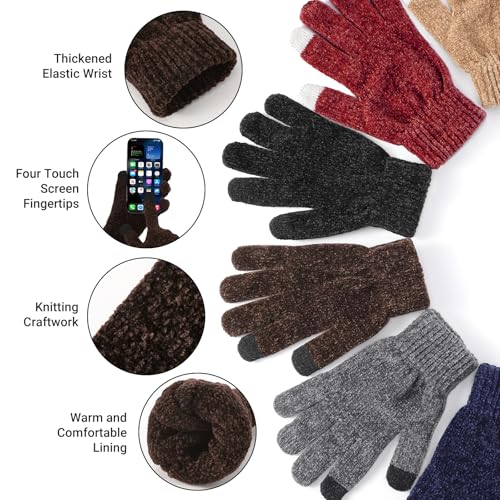 3-Piece Winter Beanie Hat, Scarf & Touchscreen Gloves Set - Coffee Chenille