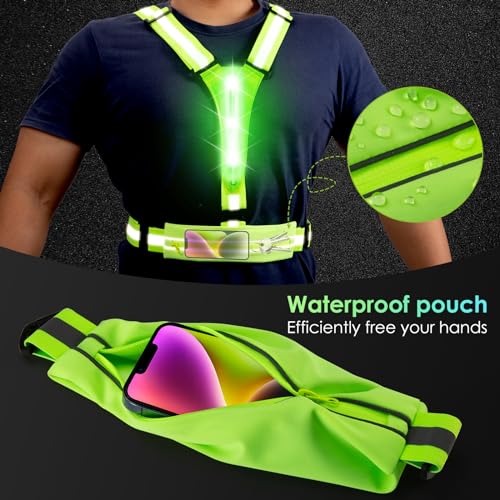 LED Reflective Running Vest with Phone Pouch - High Visibility Night Gear