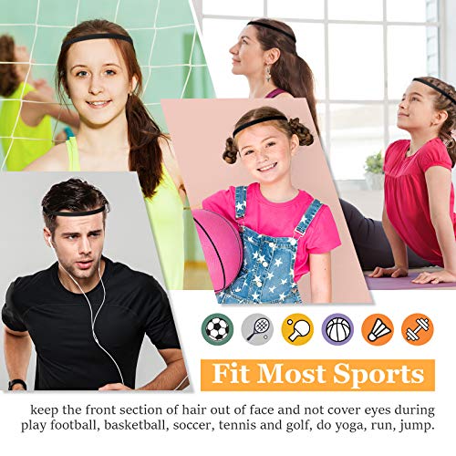 12 Pcs Non-Slip Elastic Headbands for Sports - Black