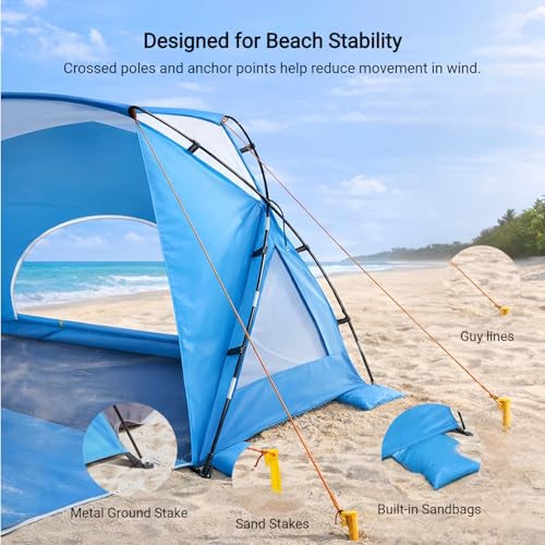 Portable Beach Tent for 1-2 Persons - UPF 50+ UV Protection, Blue