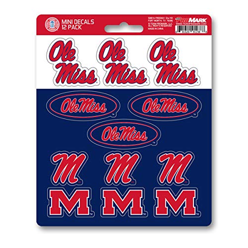 Mississippi Ole Miss Rebels Mini Decals - 12 Pack, 5" x 6.25"