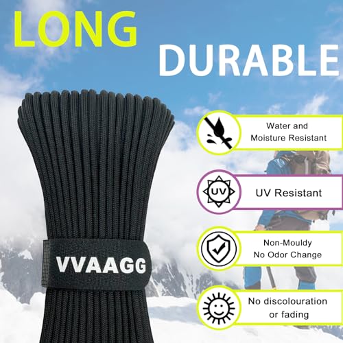 100FT Black Paracord Rope - Heavy Duty Nylon Utility Cord - BL
