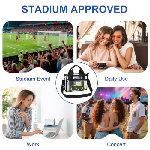 Clear Stadium Bag - Medium Black Crossbody Messenger for Events