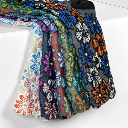 Non-Slip Pilates Grip Ankle Socks - Floral Embroidered Yoga Set - Purple/Green/Blue