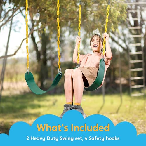 Heavy Duty Green Swing Seats - 2 Pack with 66" Chain & Snap Hooks