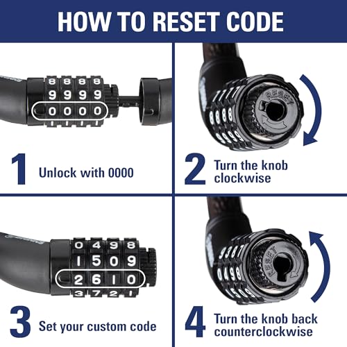 BRINKS 6 ft Outdoor Heavy Duty Bike Lock Cable 2 Pack, Thick, Anti Theft Self-Coiling Design, Resettable 4-Dial Combination, 5/8" Weather-Resistant Vinyl Coating for Bikes