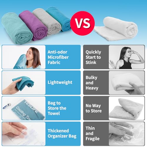 YESLIFE 4-Pack Cooling Towels (40"x 12"), Neck Wraps, Ice Towel