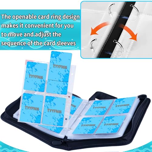 4 Pocket Card Binder with 50 Removable Sleeves - Zipper Case, 400 Card Capacity, Tyyfnn