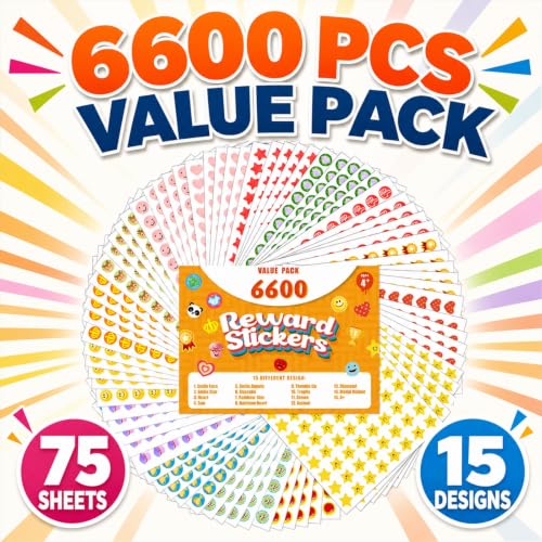 6600 Reward Stickers for Teachers - 15 Designs, 75 Sheets