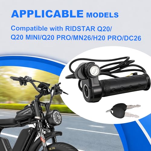 Hizoncore Left & Right Upgraded Full Twist Throttle for E-Bikes & Scooters, Plug & Play 12V-72V with Key Lock