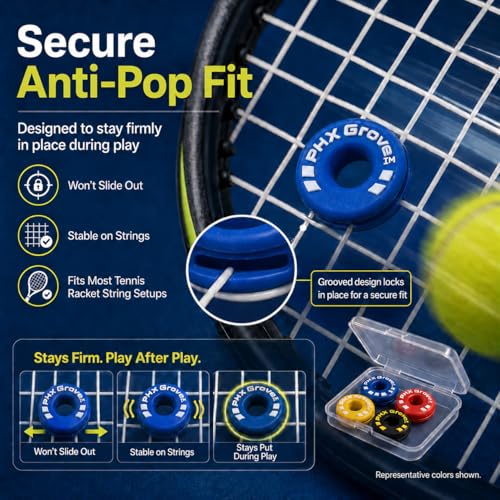 Tire-Shaped Tennis Racket Vibration Dampeners - 4 Pack, 2 Black & 2 Blue