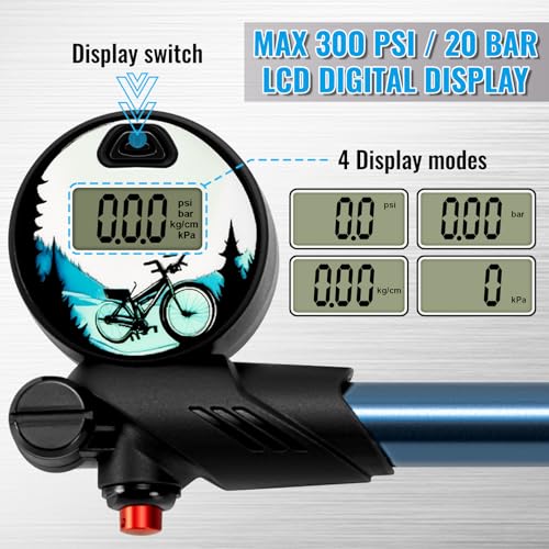 Hycline Digital Titanium Shock Pump for Mountain Bike Suspension, 300 PSI