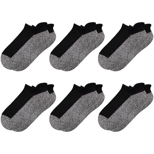 Cushioned Athletic Ankle Socks for Boys & Girls - 6 Pairs Black & Grey (11-13 Years)